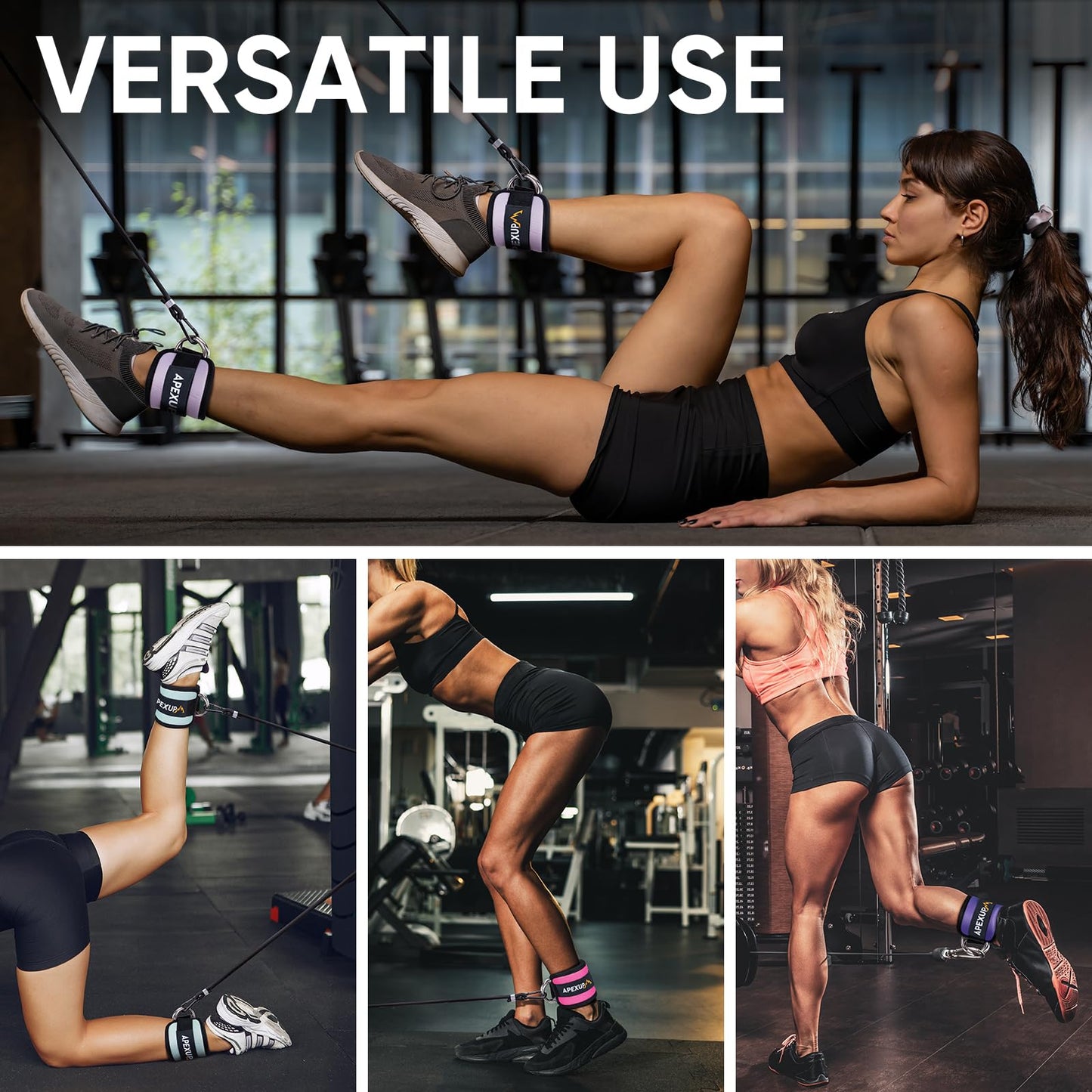 APEXUP Ankle Strap for Cable Machine, Ankle Resistance Bands, Cable Kick Back Ankle Straps for Gym, Glute Workouts, Leg Extensions, Adjustable Straps with Neoprene Padding (Single, Black)
