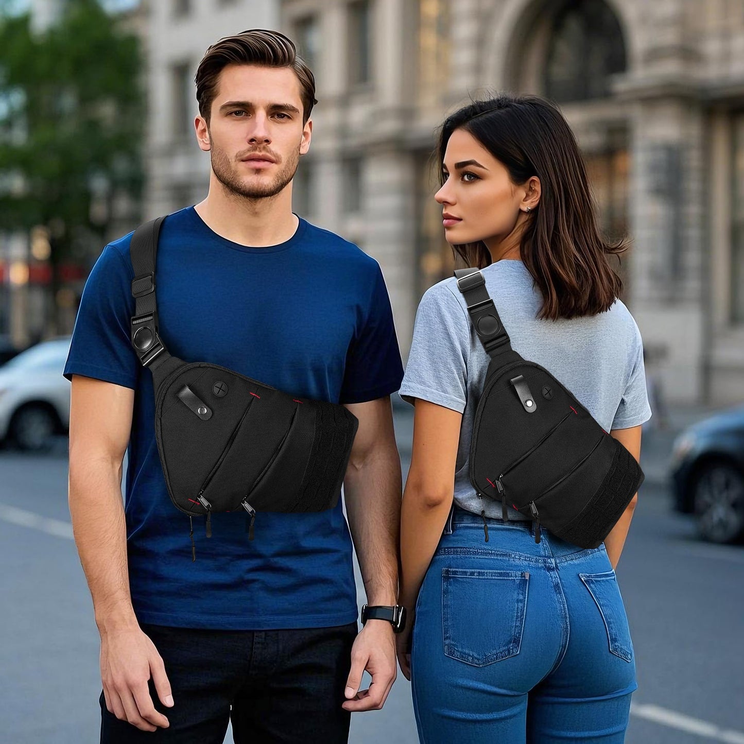 Smasrob Sling Bag for Men and Women, Crossbody Bag with Patches Area and Multiple Pockets (Bag Only), Black