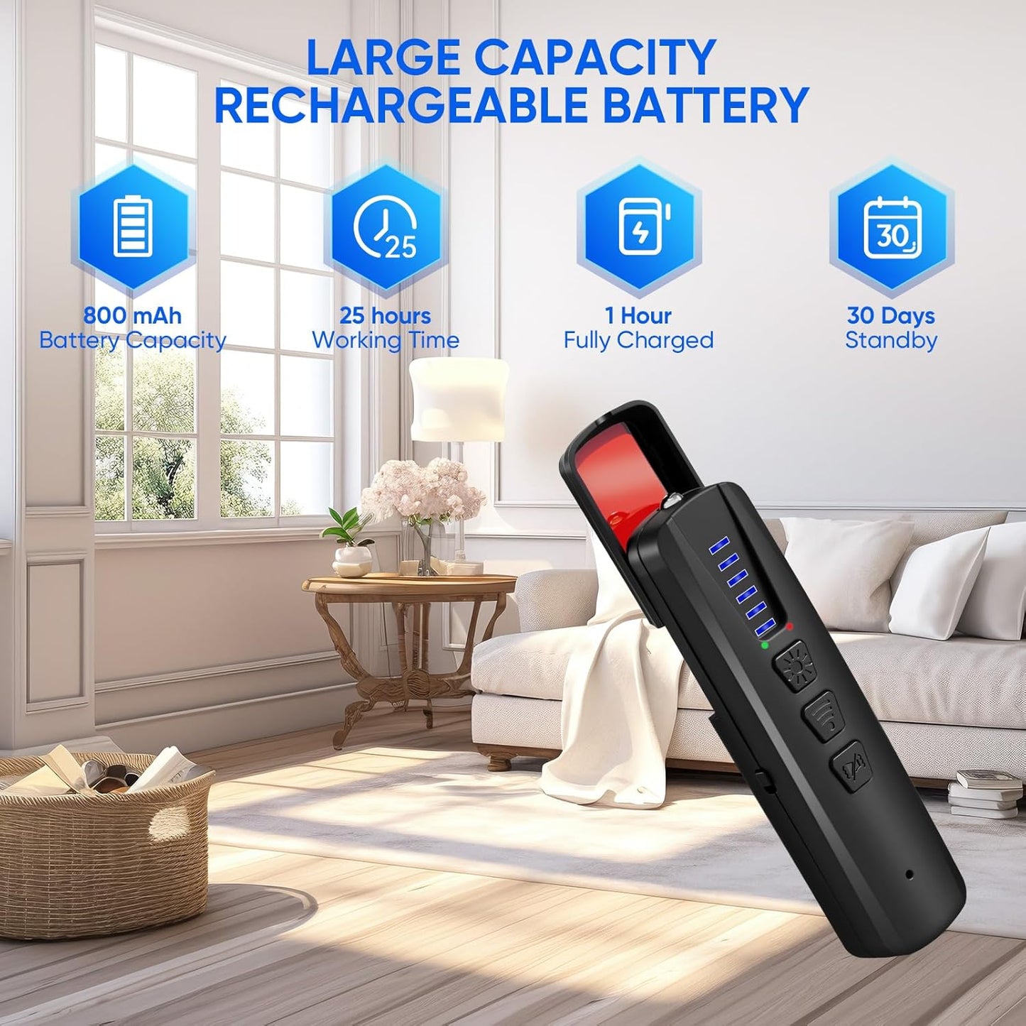 AI Bug Detector & Hidden Camera Finder - Rechargeable RF WiFi Signal Scanner for Travel, Office & Home