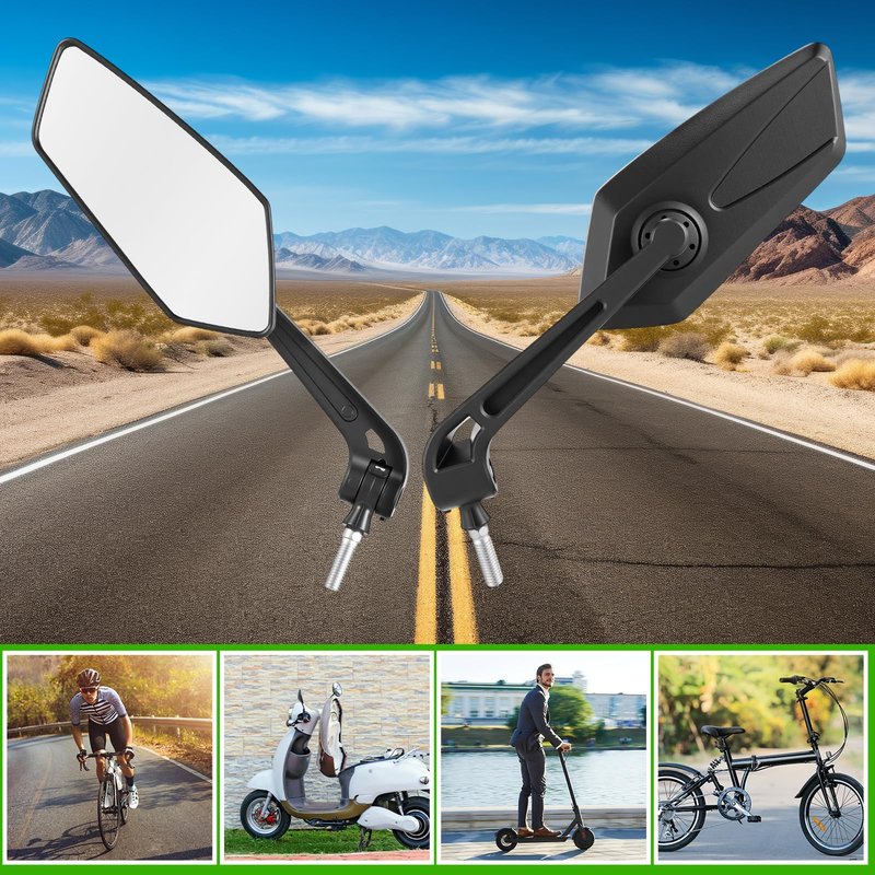 Hestya 2 Pack Bike Mirrors 360° Adjustable Rotatable Bike Handlebar Rear View Mirror Safety Bicycle Rearview Glass with Universal Fit Accessories for Motorcycle Handlebars