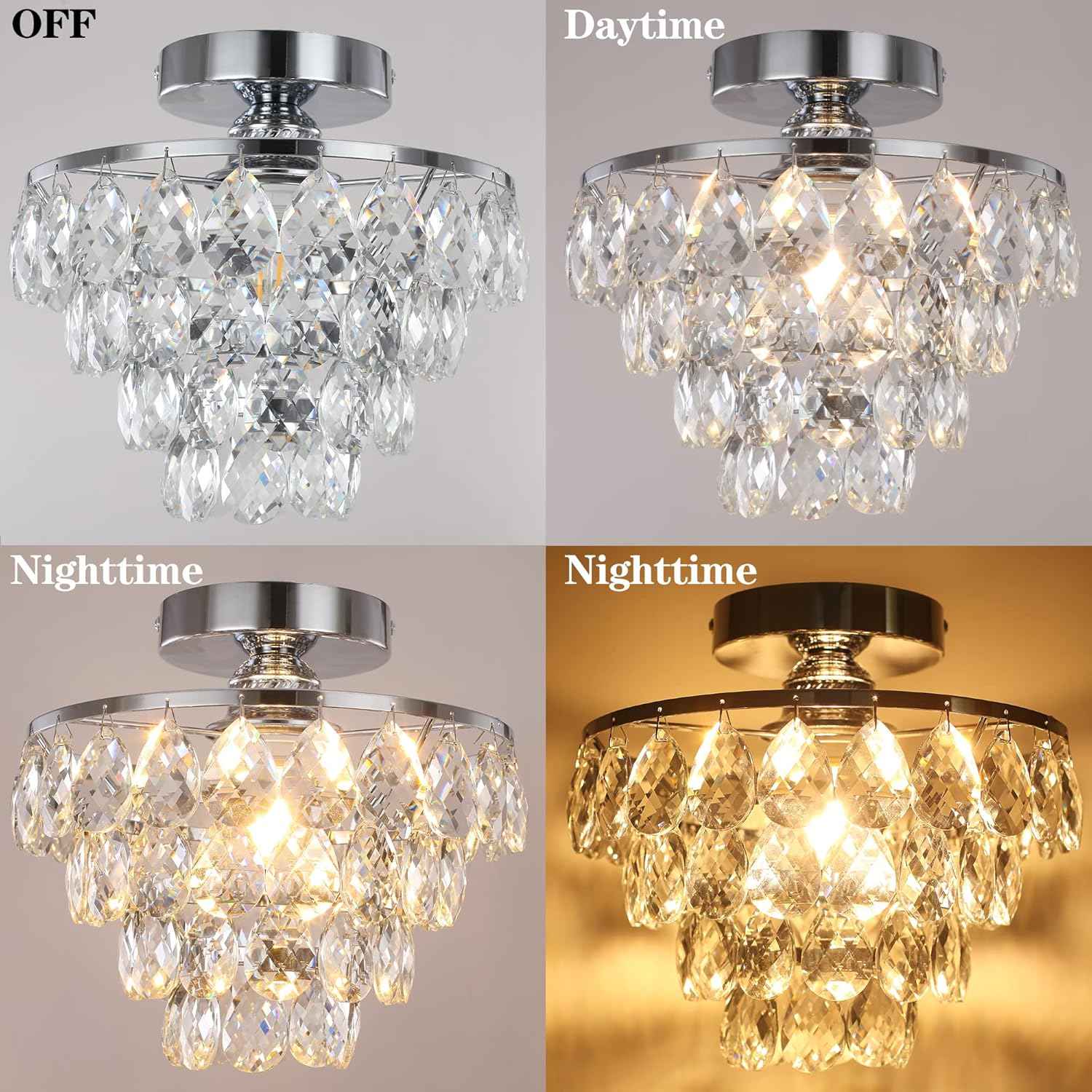 Gold Crystal Mini Chandelier - Modern Flush Mount Ceiling Light for Hallway & Bedroom