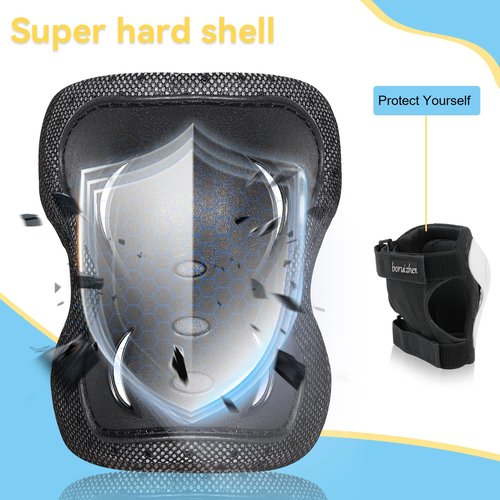 Kids/Adult/Youth Knee and Elbow Pads with Wrist Guards 3 in 1 Protective Gear Set for Skateboarding Cycling BMX Bike Scooter Skating Rollerblading Riding (Black, Large (14 Years - Adult))