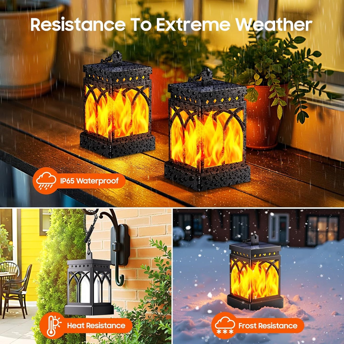 KOOPER Solar Lanterns 4 Pack - Waterproof Hanging Lights with Flickering Flame & Constant Modes for Garden, Patio, and Yard Decor