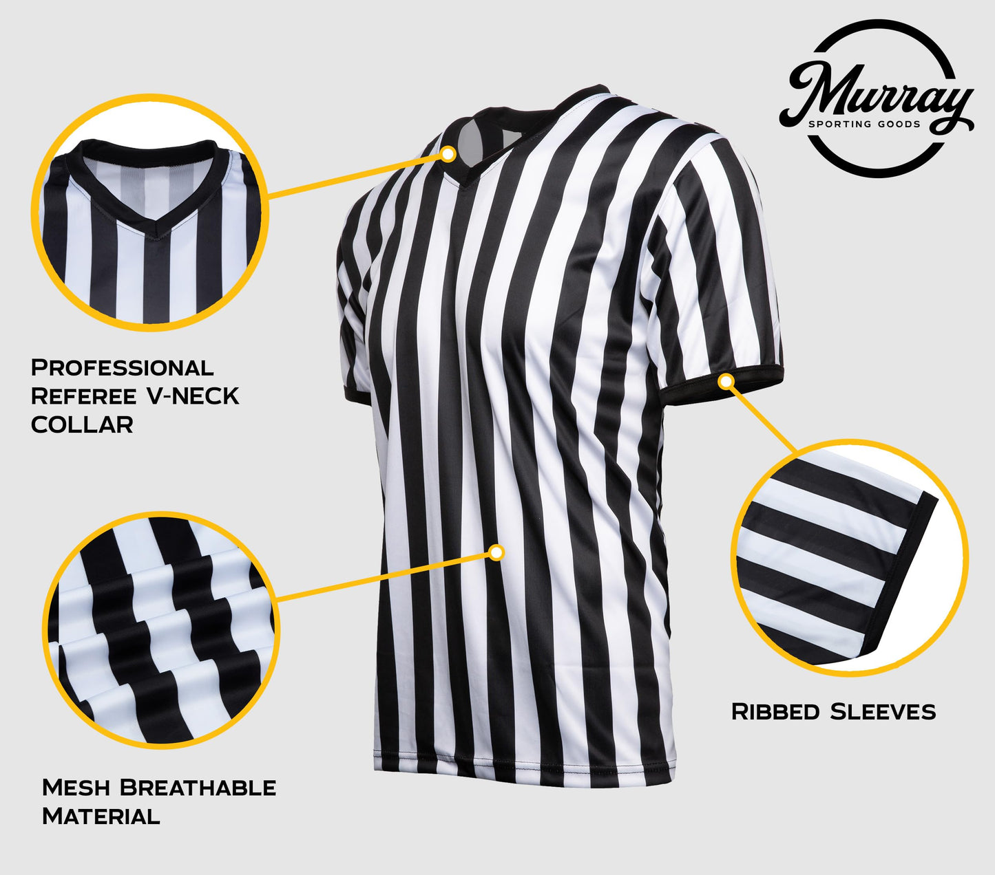 Murray Sporting Goods Men's V-Neck Referee Shirt | Men’s Official Short Sleeve Pro-Style V-Neck Officiating Halloween Costume (Large)