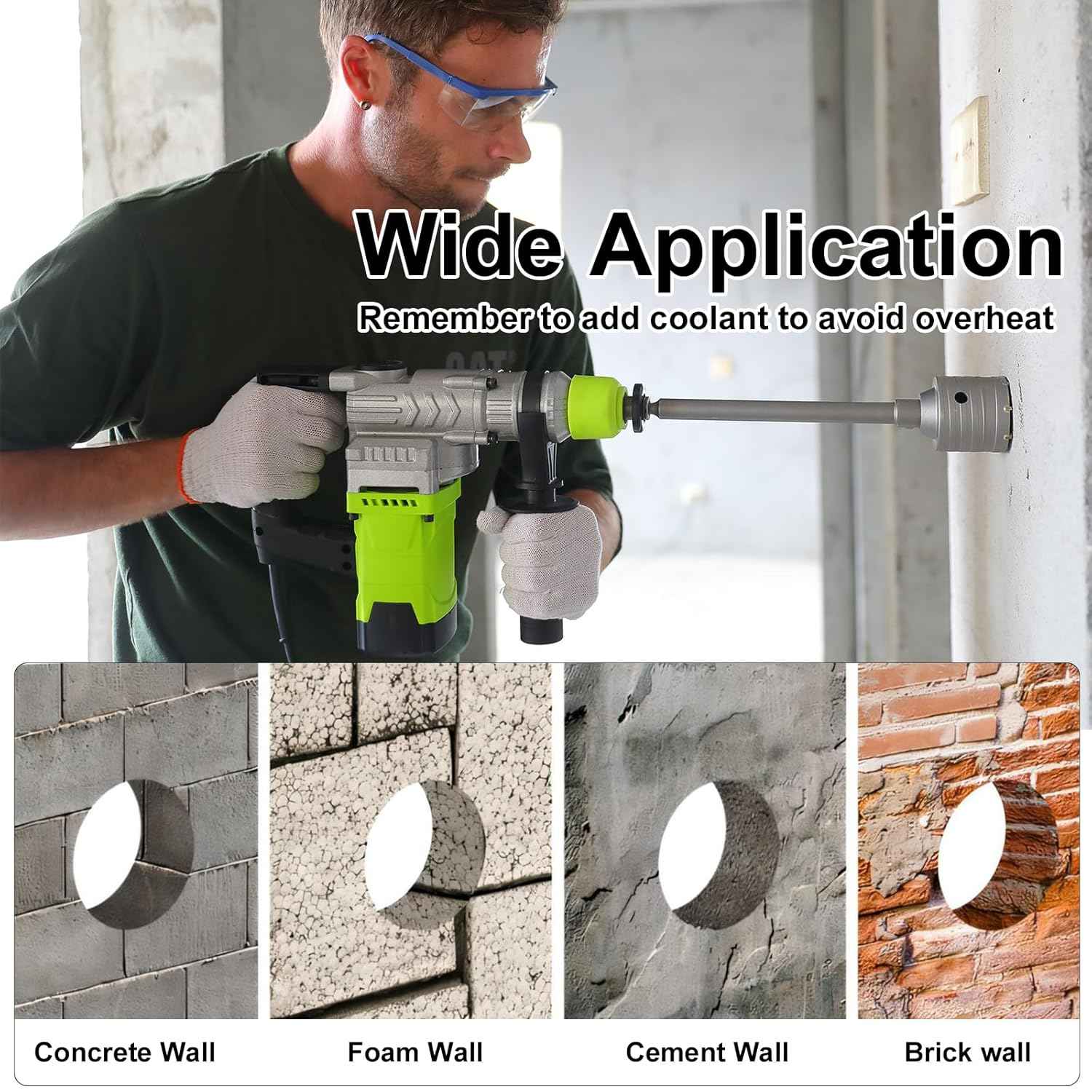 10-Piece Worker Bee Concrete Hole Saw Kit - SDS Plus & Max Shank for Masonry, Brick & Cement