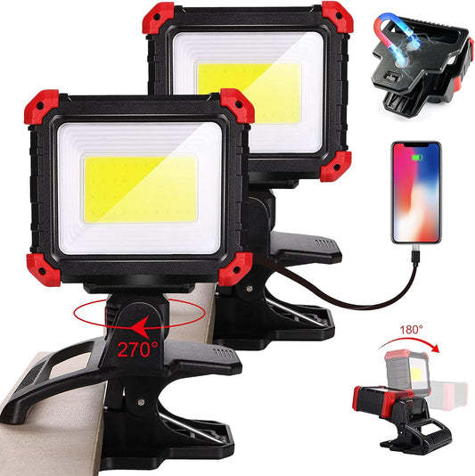 2100LM Rechargeable LED Work Light - 2-Pack Magnetic Clip-On, 3 Light Modes, Rotatable for Car Repairs & Camping