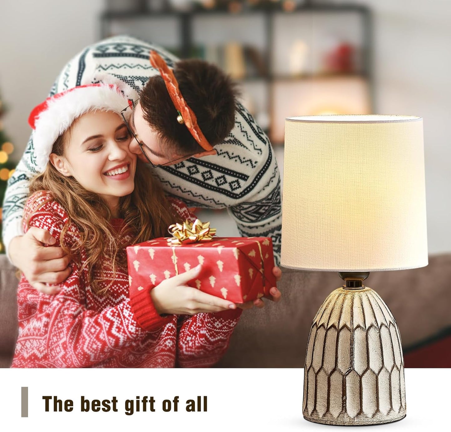 Boho Table Lamps Set of 2 - 13.5" Rustic Ceramic Bedside Lamps for Bedroom & Living Room