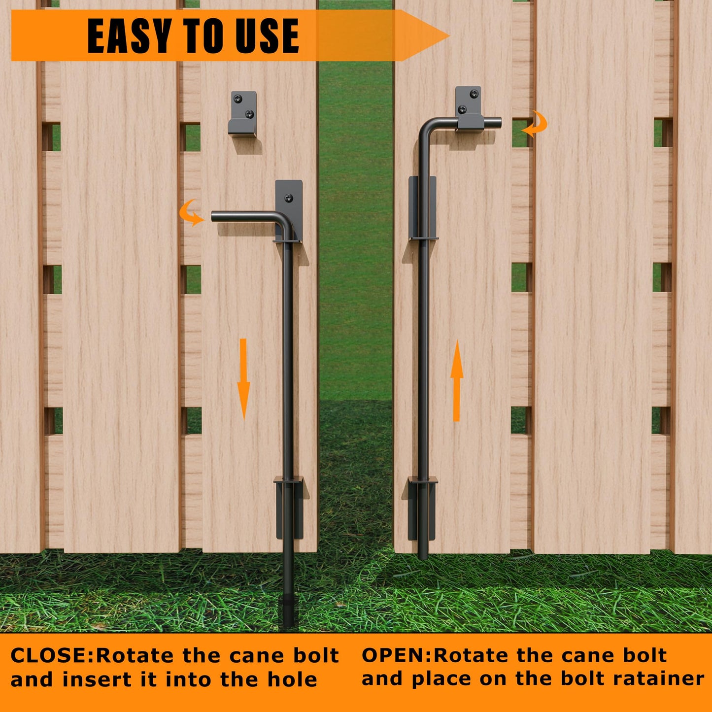 DJSUNPACKING 12" Heavy Duty Cane Bolt Gate Drop Rod with Black Finish-Steel Gate Ground Latch Designed for Wood Metal Vinyl Gates or Double Doors Fence Applications-1 Pack