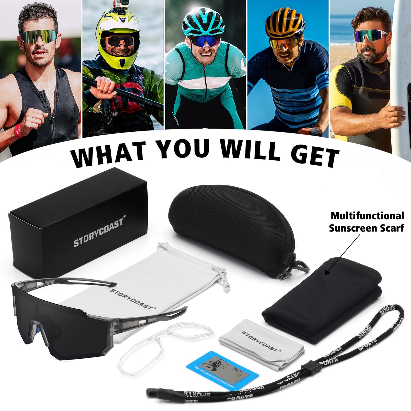 STORYCOAST Polarized Sports Sunglasses for Men Women,Driving Fishing Cycling Mountain Bike Sunglasses UV400 Protection Clear Gray Frame-Gray Lens