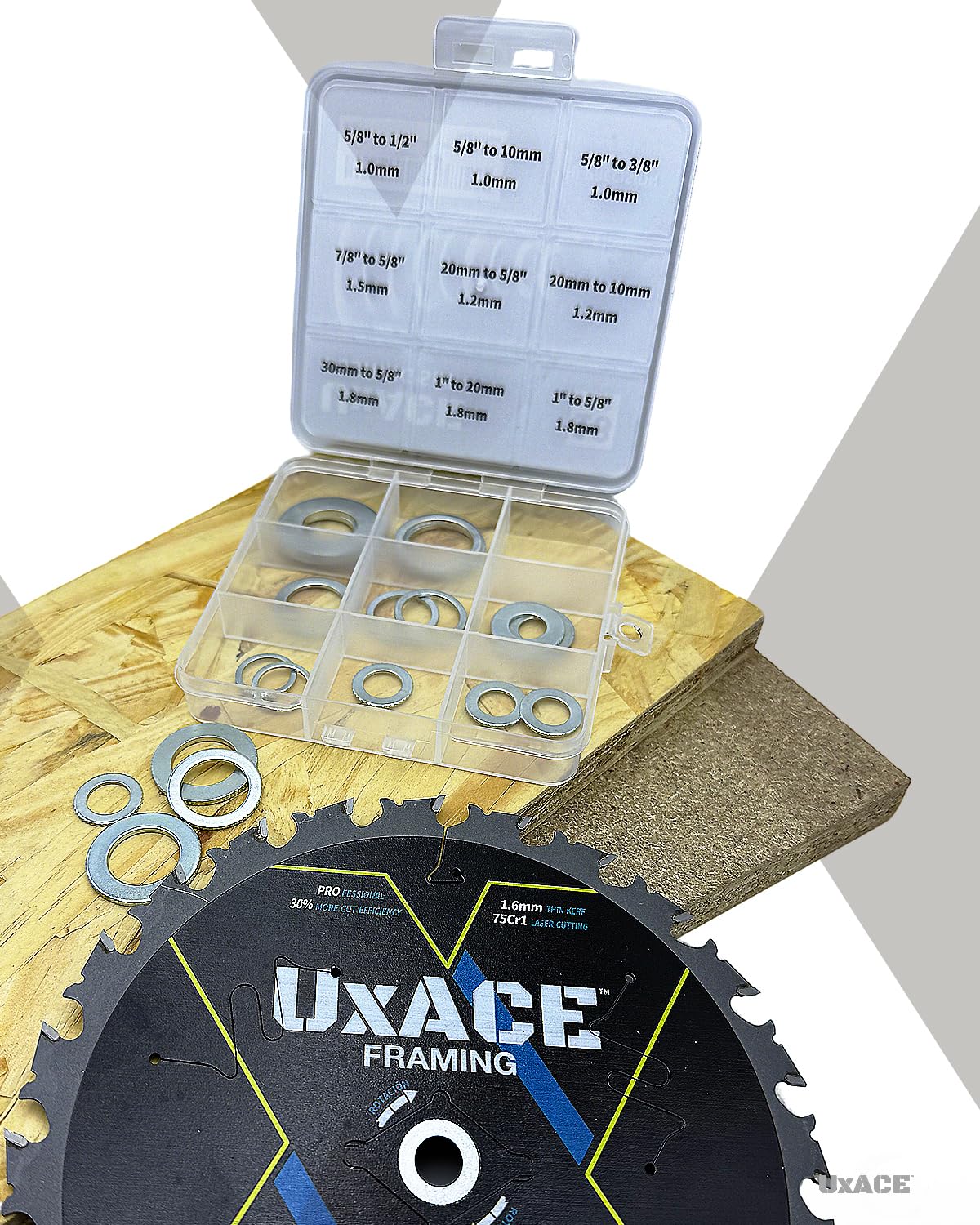 UXACE Saw Blade Bushing Set, Adapter Ring Kit, Arbor Spacer Combination, Reduction Ring Bundle, 9 General Sizes for Circular Saw Blade, Diamond Blade on Circular Saw, Angle Grinder, 18 Pack