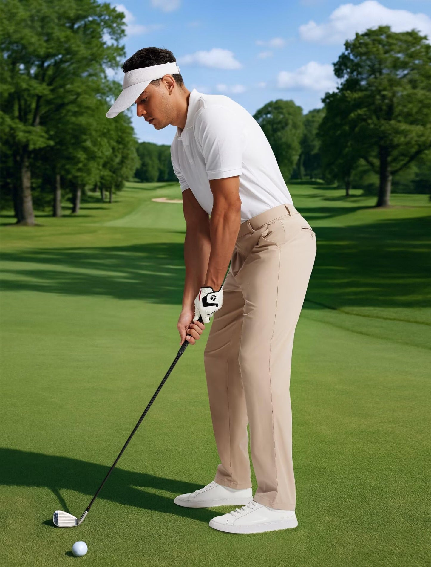 MoFiz Men's Golf Pants Quick Dry Stretch Dress Work Pants 30"/32"/34" Casual Comfy Lightweight Trousers with Pockets (34Wx32L) Khaki