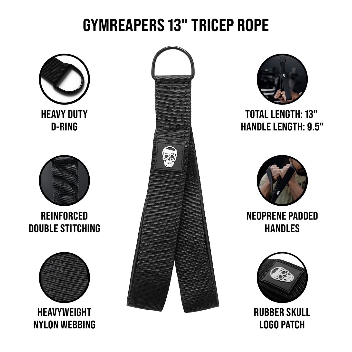 Gymreapers Tricep Rope Cable Attachment - Multi-Workout Tricep Pull Down Cable Attachment - Perfect Gym Cable Machine Attachment