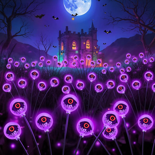 Solar Halloween Eyeball Lights - 6 Pack 36 LED Green Scary Pathway Decor