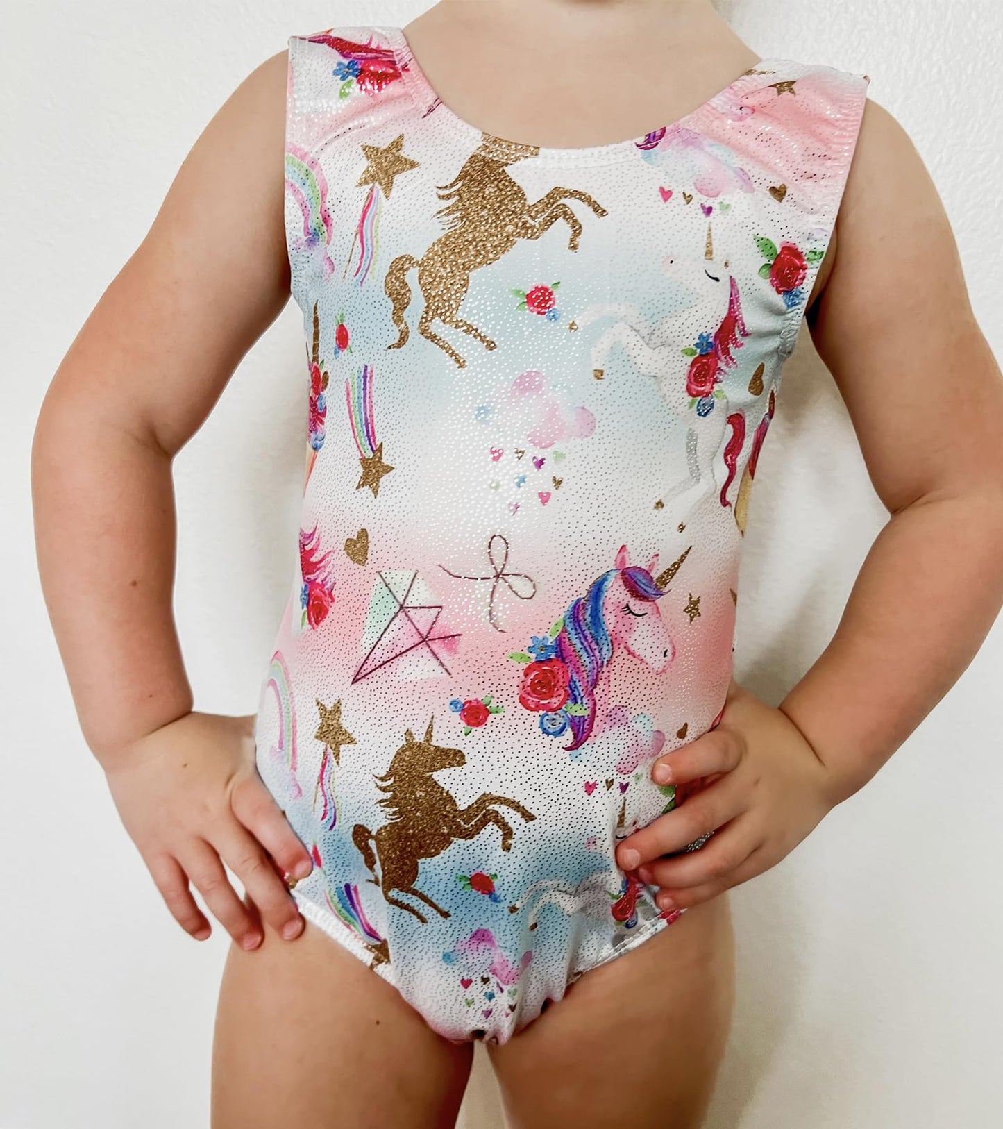 Domusgo Gymnastics Leotards for Girls Pink White One Piece Tumbling Outfits