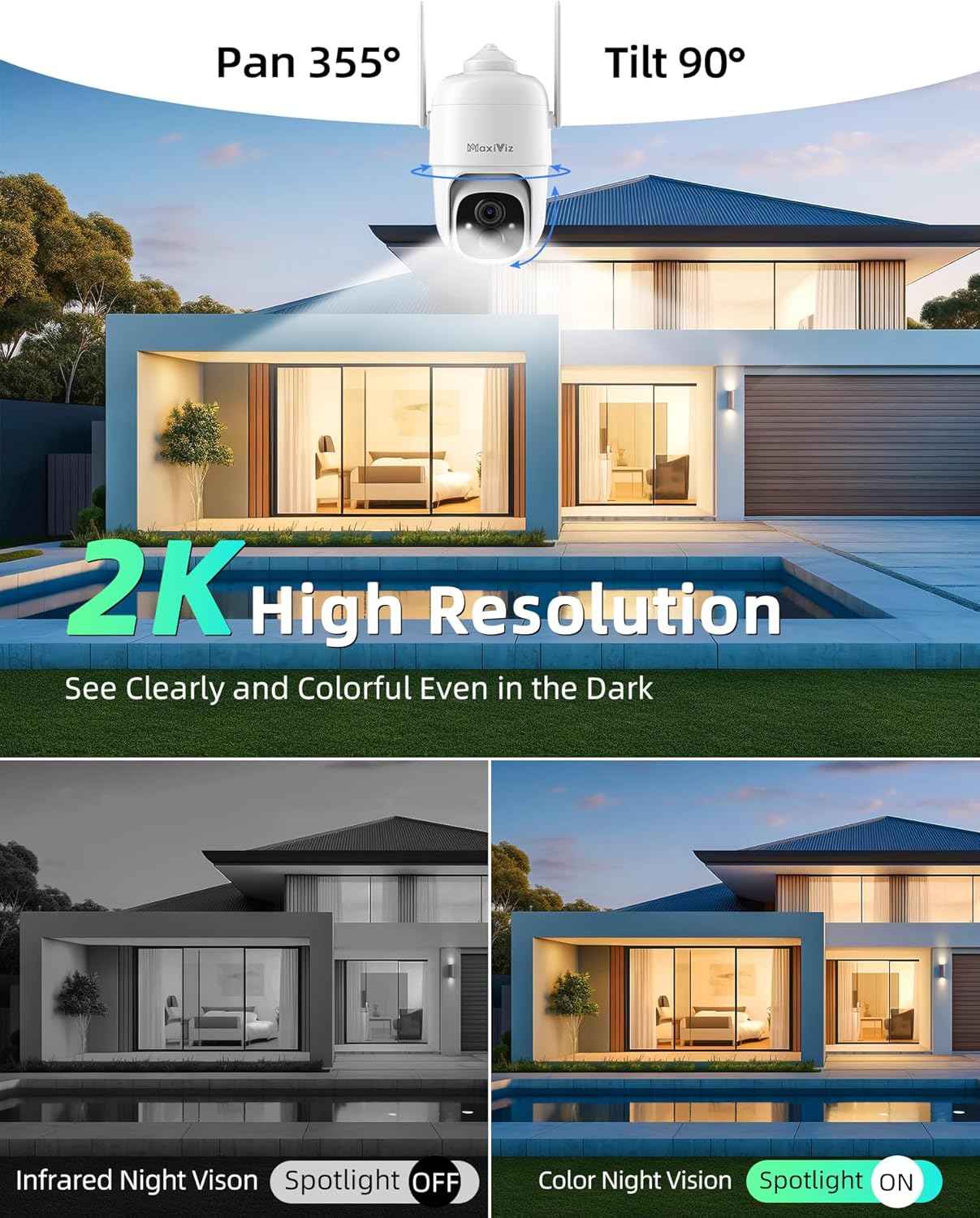 Wireless Solar Security Camera - 360° Outdoor Surveillance with AI Motion Detection, 2K Night Vision & Two-Way Talk