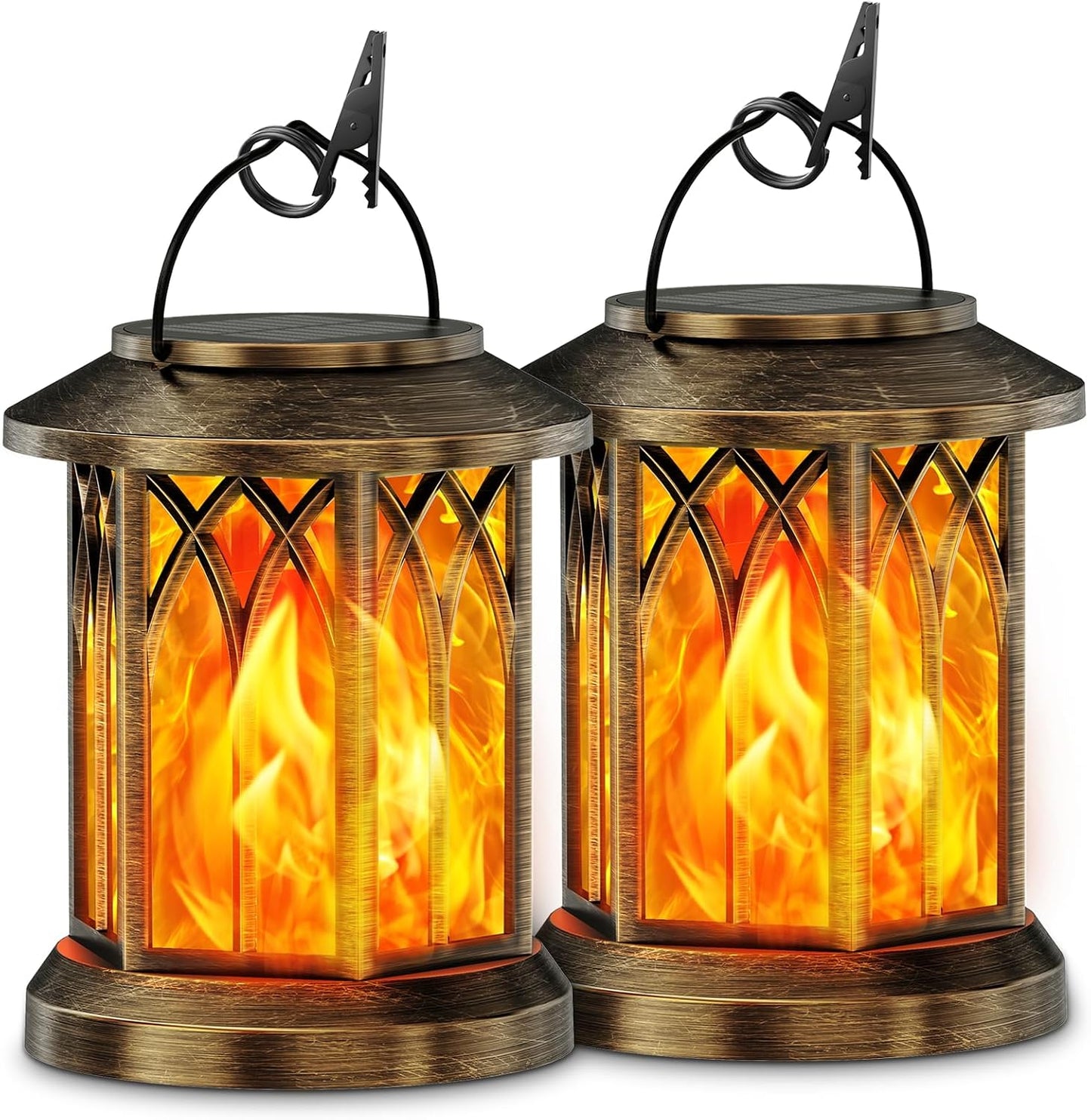 Solar Lanterns Outdoor - 4 Pack Waterproof Flickering Flame Lights for Garden & Yard Decor (Bronze)