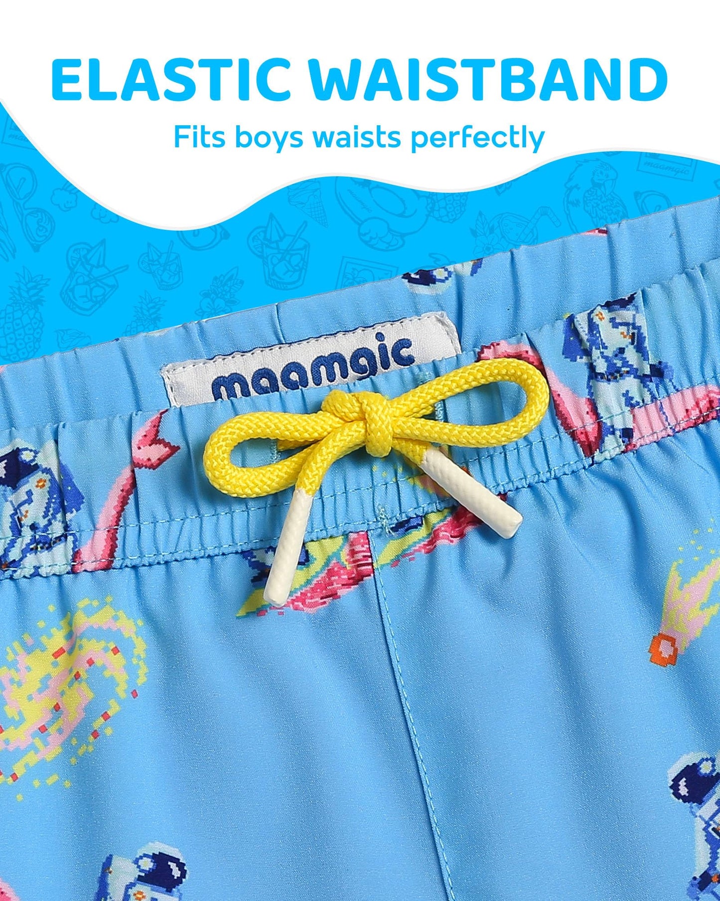 maamgic Boys Swim Trunks with Compression Liner Toddler Boy Swimsuit Quick Dry 4-Way Stretch Swimming Trunks Undersea Astronaut Blue 4T