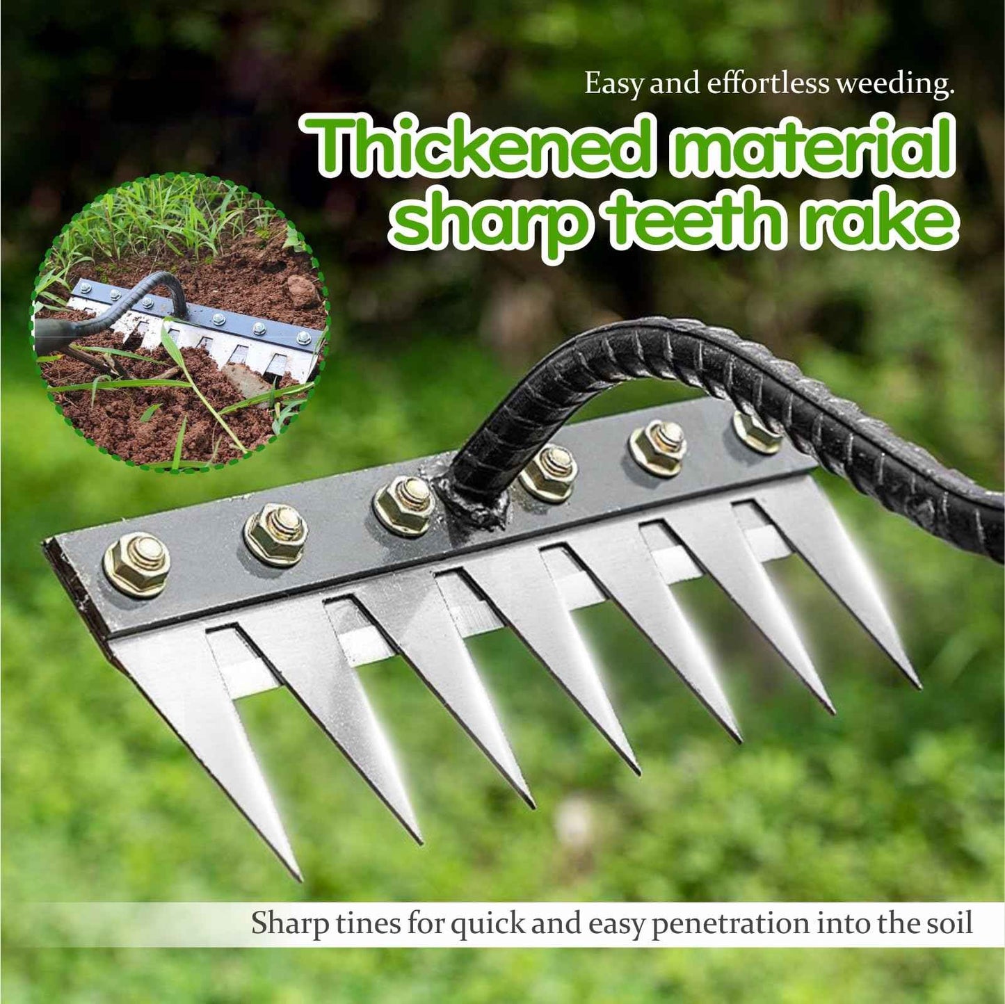 utosday 2025 Iron Weeding Rake 2.0, Iron Rake for Gardening and Weedings, Heavy Duty Gardening Hand Weed Puller Tools, 8 Teeth Carbon Steel Garden Weedings Rakes for Lawn Care