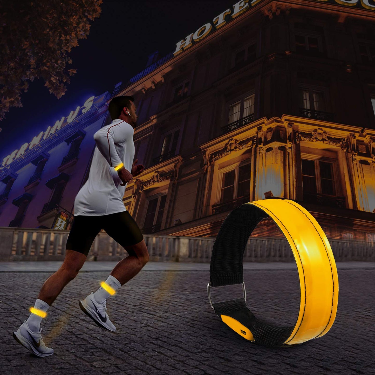 OMKHE 2 Pack Rechargeable LED Reflective Armband, High Brightness High Visibility Night Safety Light Band, Wearable Flashing LED Gear for Running, Walking, Biking and Outdoor Activities