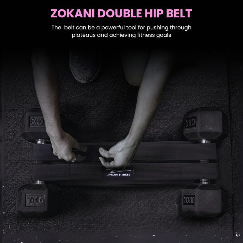 Zokani Fitness Hip Thrust Belt, Double Padded Glute Trainer with Non-Slip Design, Heavy Duty Weight Belt for Dumbbells, Kettlebells and Plates, Black