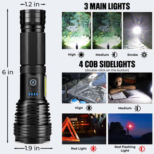 **BERCOL LED Flashlight - Rechargeable 99,000 Lumens Super Bright Waterproof Handheld (2 Pack)**