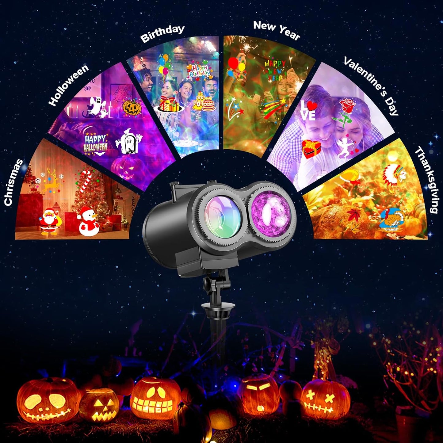 Outdoor Halloween Projector Lights - 29 Effects 2-in-1 Christmas Decorations with Remote