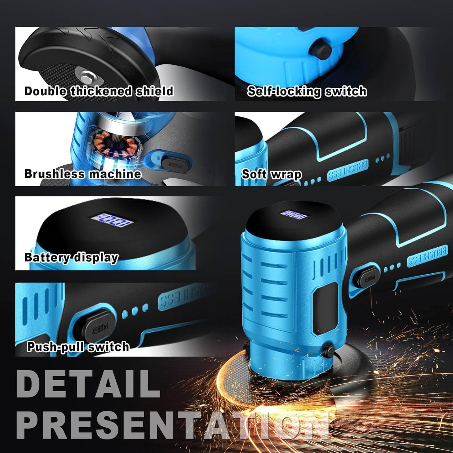 Mini Cordless Angle Grinder Kit - 19500 RPM Electric Tool with 2 Batteries & 5 Cutting Discs for Metal & Wood
