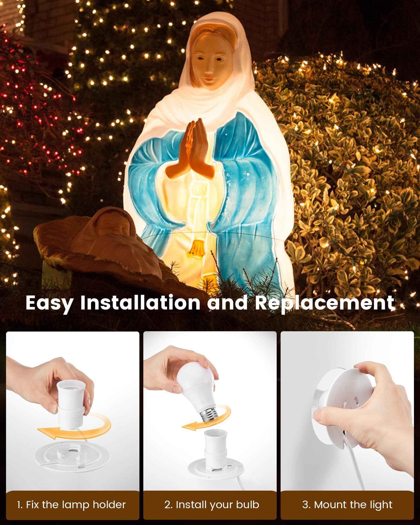 SURAIELEC 2-Pack Blow Mold Light Kit Replacement, Outdoor Lights With E26 E27 Socket, 3.5" Universal Light Plate for Santa, Wisemen, Halloween Christmas Village House, 5 FT Cord