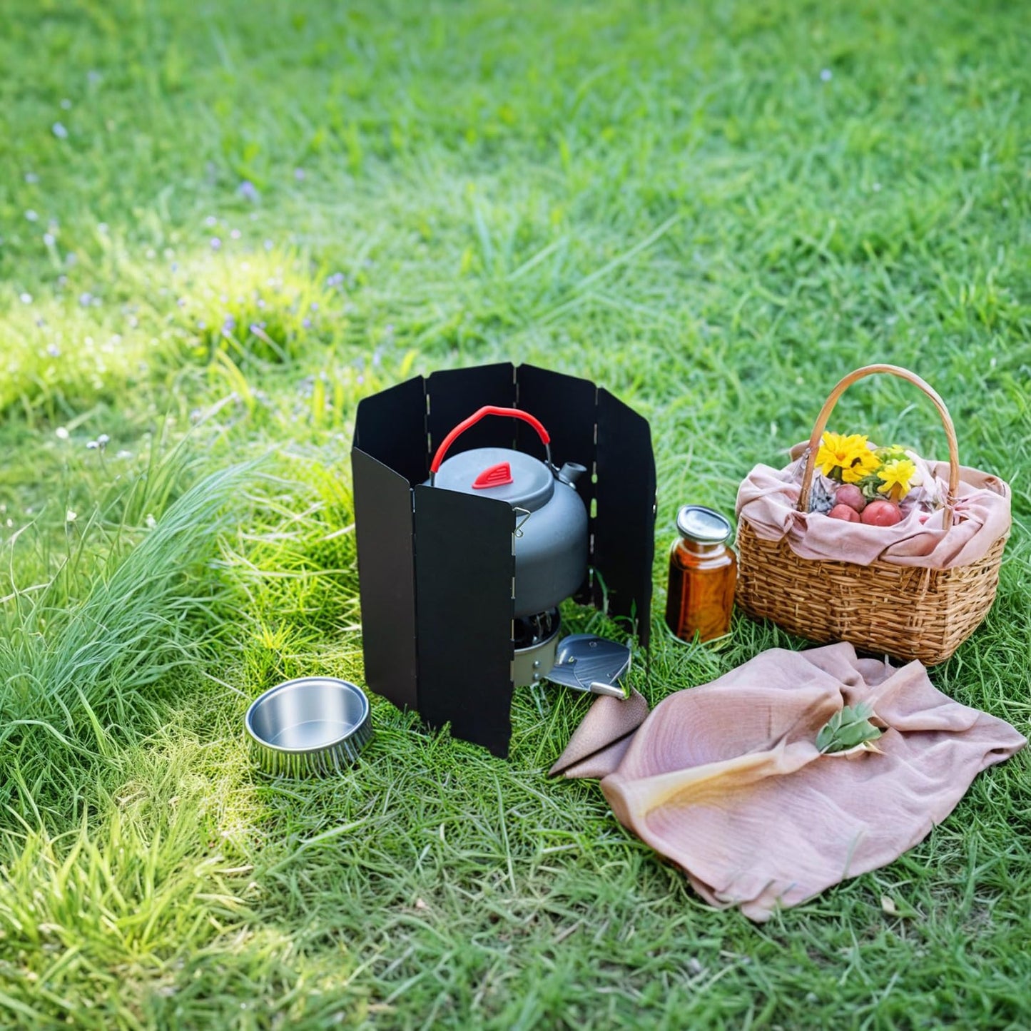 HIKISM Black Camping Stove Windscreen,Lightweight Aluminum Outdoor Windshield Gas Stove Wind Screen for Camping, Wind Guard Glamping, Hiking, Picnic, Backpacking