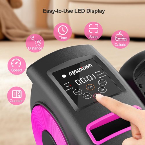 Under Desk Elliptical Machine, Mysuntown Ellipse Leg Exerciser for Seniors Fully Assembled, Quiet & Portable Electric Seated Pedal Exerciser, Fluorescent Pink and Black