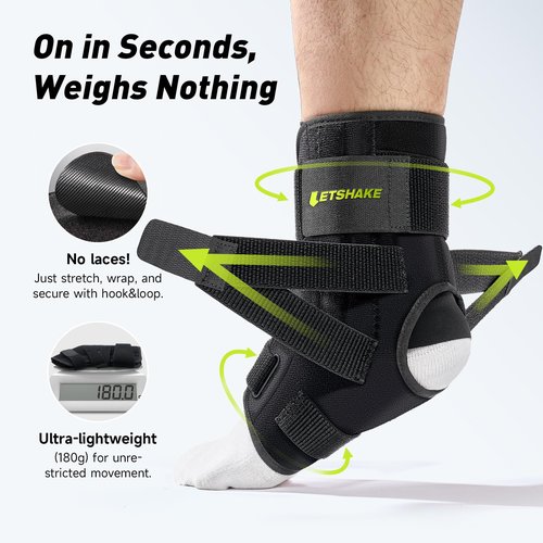 LETSHAKE Ankle Brace for Men Women, Ultralight Sprained Ankle Stabilizer for Plantar Fasciitis & Achilles Tendonitis, Adjustable & Breathable Ankle Support for Basketball, Running, Sports Injury Recovery (L/XL)