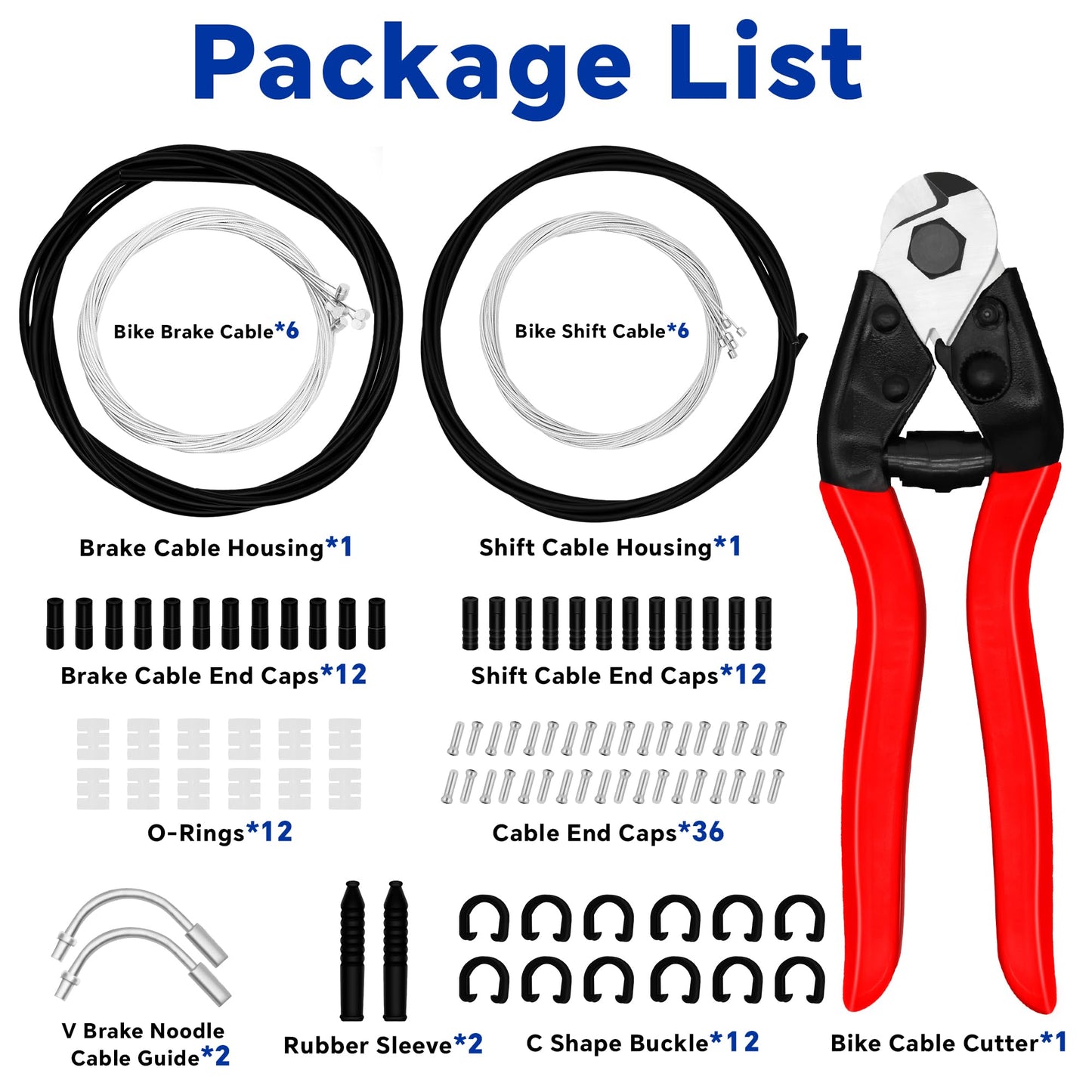 103pcs Universal Bike Brake Cable, Brake and Shift Cable Housing with Stainless Steel Line Cutter, Include End Caps, O-Rings, C Buckle, V-Brake Cable Guide