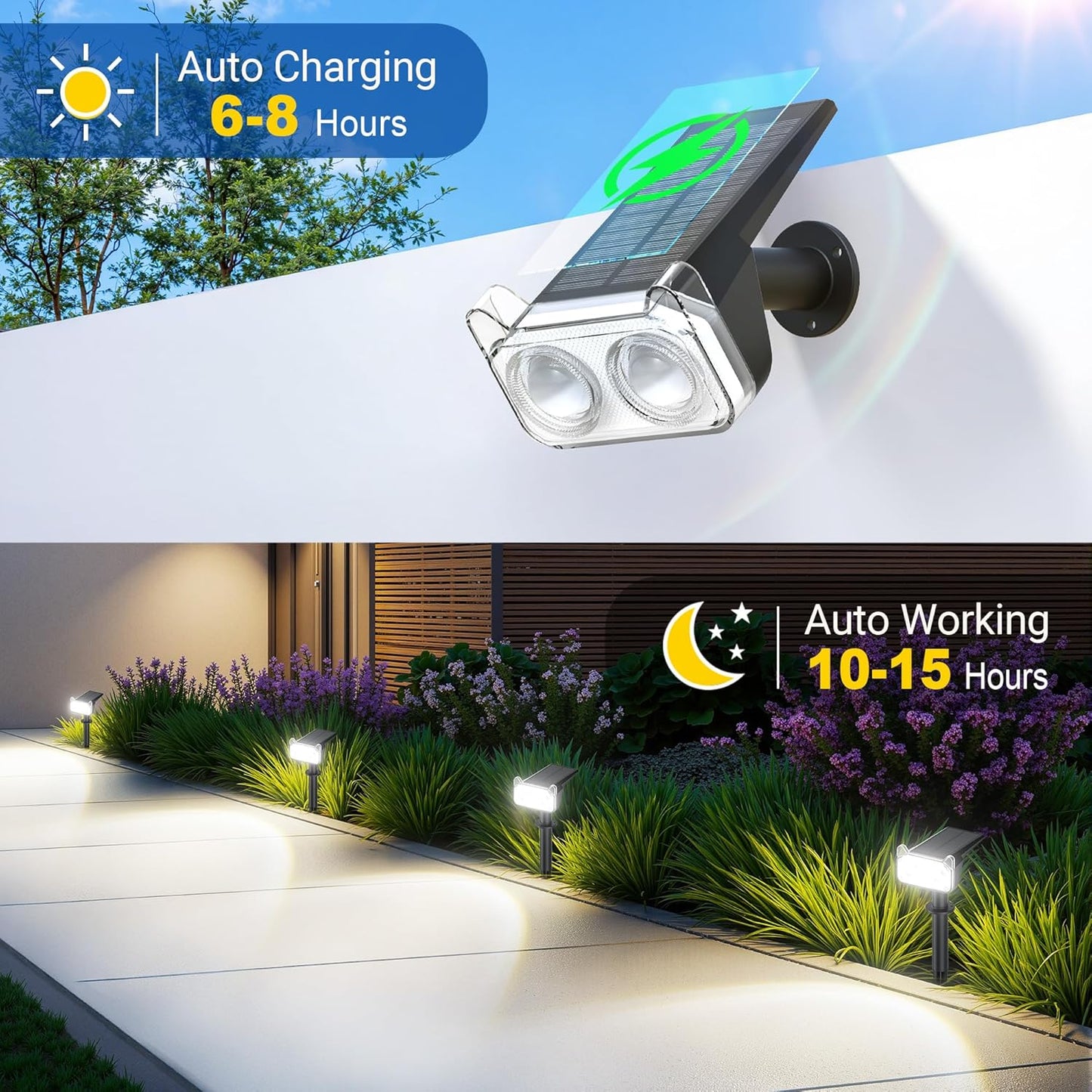 6 Pack Solar Spot Lights Outdoor - Waterproof LED Landscape Lighting, Auto ON/OFF, 135° Adjustable for Garden, Pathway & Tree Decor