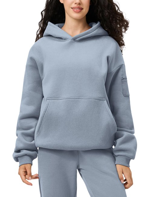 FAIABLE Oversized Hoodie Sweatshirts for Women Blue Fleece Pullover Hidden Pockets Gym Athletic Hoodies Sweatshirts Sweaters Pullover,Ultra Soft Hooded Sweat Shirts for 2026 Fall Winter,Blue,X-Large