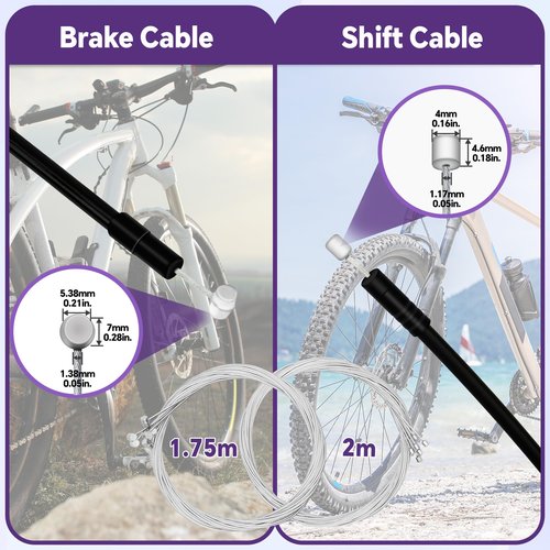 103PCS Universal Bike Brake Cable Kit with Stainless Steel Bike Cable Cutter, Bike Brake Cable and Shifter Cable for Mountain Road Bicycle Repair, Cable End Caps, C Buckles, V Brake Cable Guide Inside