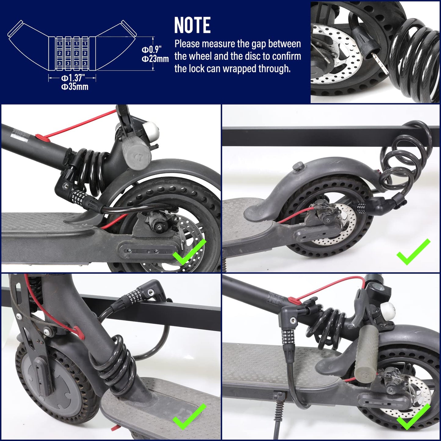 SEWAY Scooter Lock Cable for Xiaomi Mijia M365 ES Series, Bicycle Combination Locks Coiled Chain Lock Basic Self Coiling Core Steel Wire 4 ft. Long 1/3 inch Fit for M365/ES1/ES2/ES3/ES4