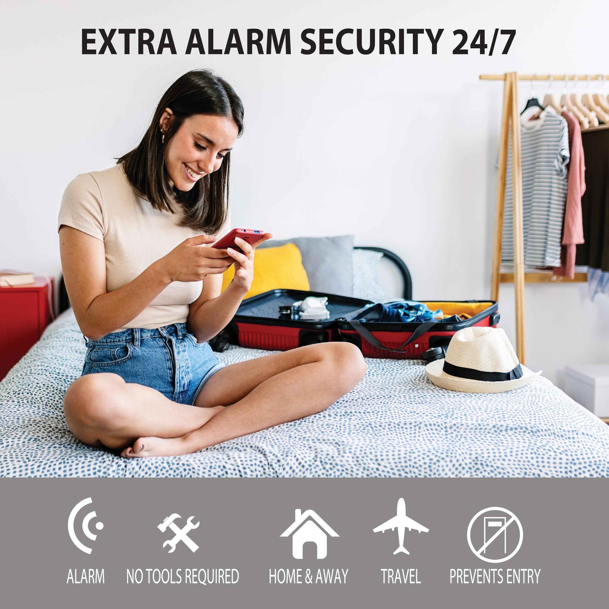 Goldy Lock Portable Alarm and Hotel Door Lock for Home & Travel Security. Door Safety Lock from The Inside of Home, Apartments, Hotel Rooms, College Dorms, and Rentals.
