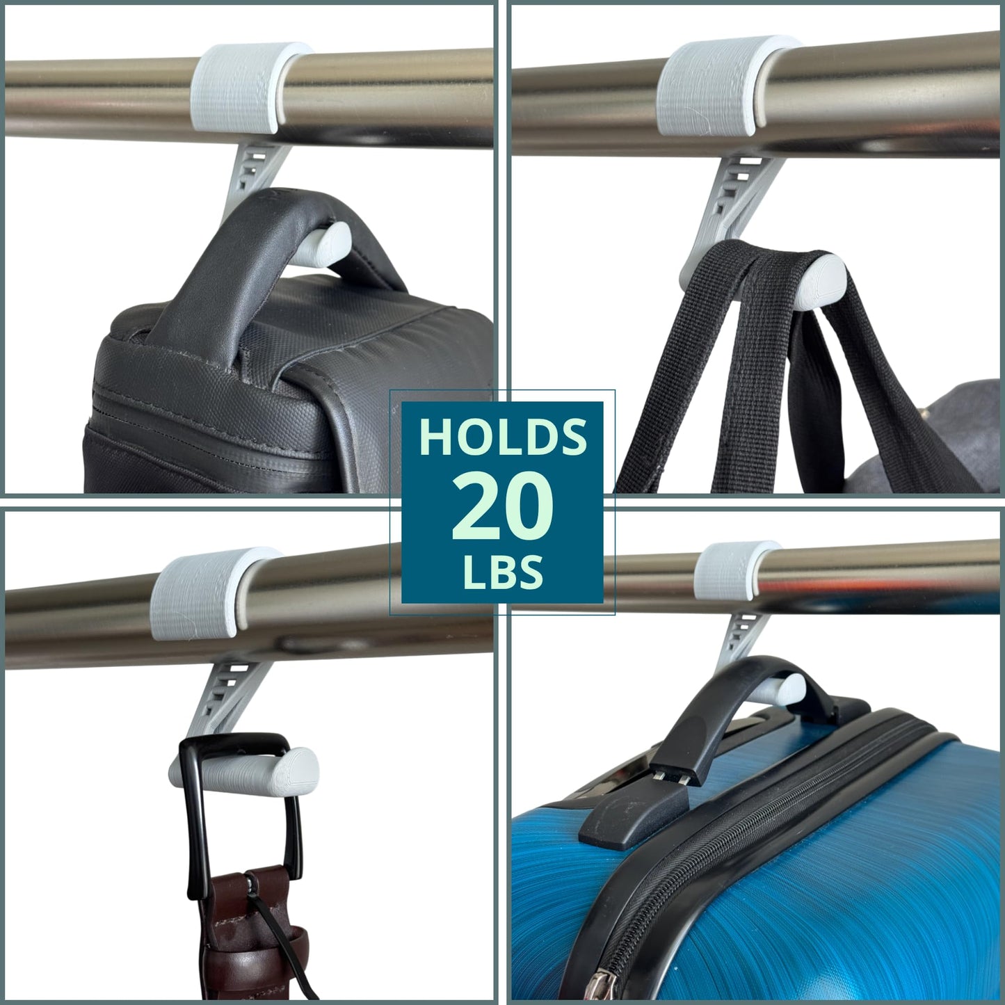 Clean Hang Hooks Closet Organizer Hooks (Gray, 4-Pack) - Designed for Hanging Purses, Handbags, Belts, Bags, Backpacks, Hats, and Accessories in Your Closet