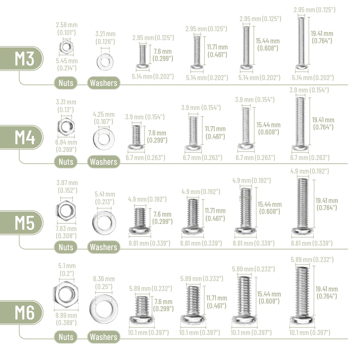 Mr. Pen- Nuts and Bolts Assortment Kit, 810 pcs, Stainless Steel M3 M4 M5 M6 Phillips Pan Head Assorted Nuts and Bolts, Machine Screw Assortment Kit with Clear Storage Box