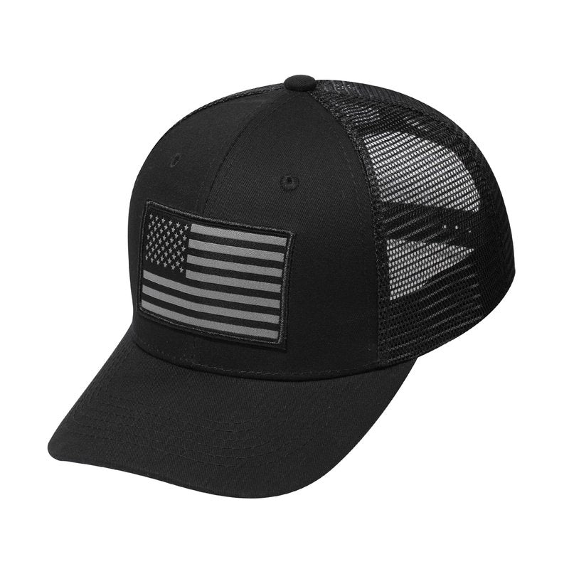 AURR American Flag Trucker Hat, Patriotic Baseball Cap for Men & Women, Breathable Mesh Adjustable Snapback, USA Flag Patch Black/Black