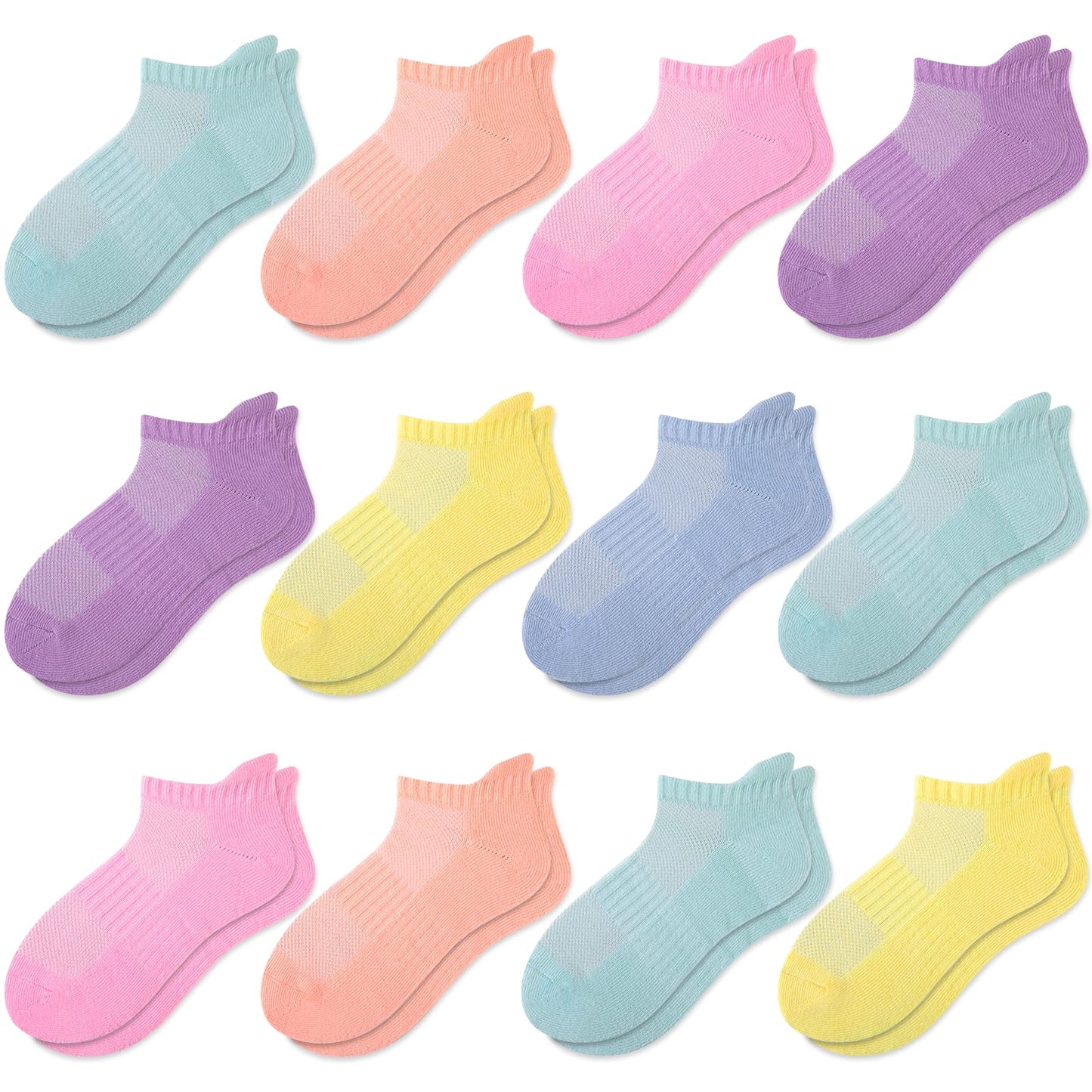 Comfoex 12 Pairs Boys Girls Socks Ankle Athletic Low Cut Short For Kids 4-7 7-10 Years Olds With Cushioned Sole