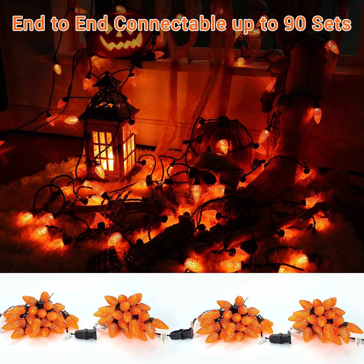 ODEETRONIC Orange Lights, 33ft 50 LED C9 Orange Christmas Lights Connectable, 120V UL Certified Plugin Indoor/Outdoor Halloween String Light, Black Wire Tree Light Waterproof for Patio Home Decor