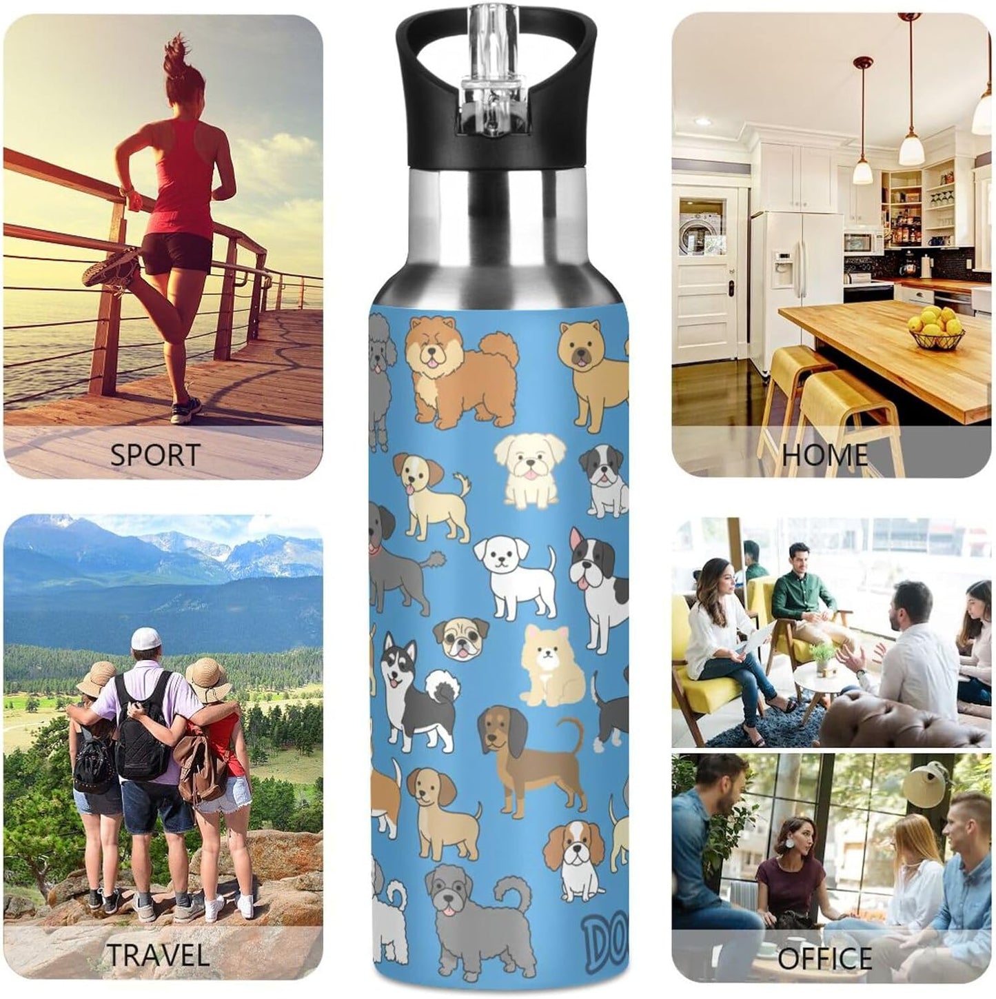 Skiennix Puppy Dog Water Bottle - Insulated Stainless Steel Flask with Straw Lid | 20 Oz Hot & Cold