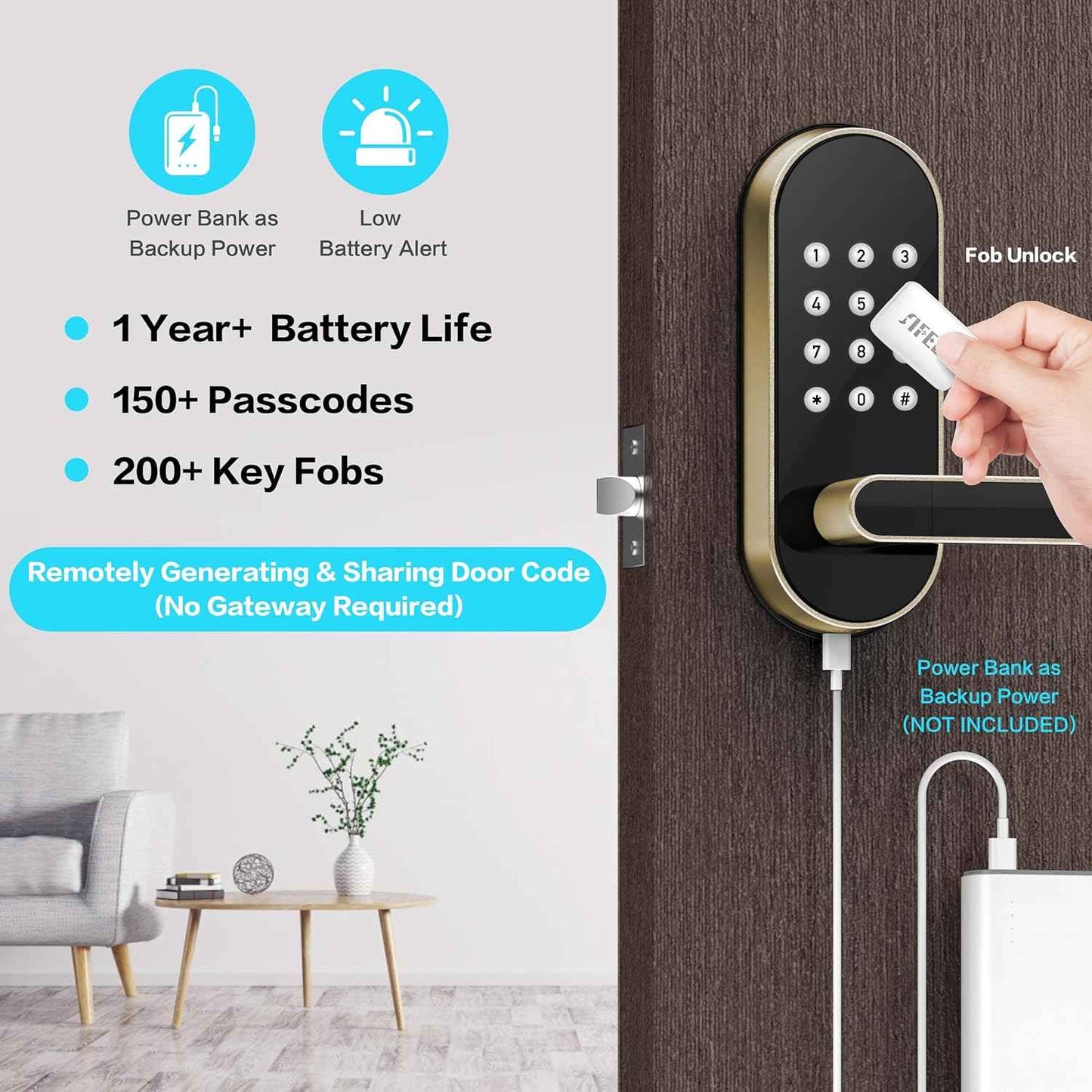 Smart Keyless Entry Door Lock - Sifely Digital Electronic Deadbolt with Code & App Control (Gold) for Front, Interior & Exterior Doors