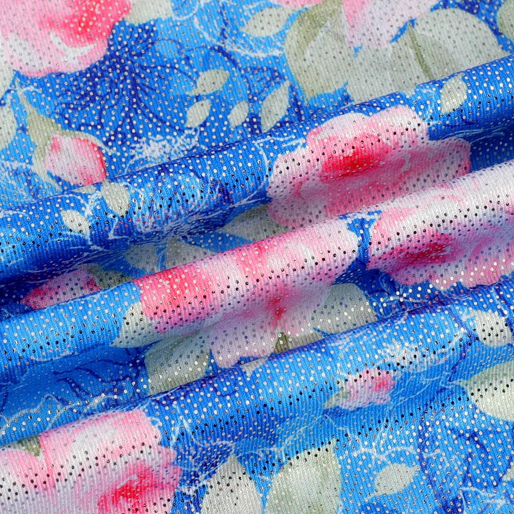 EQSJIU Girls Gymnastics Leotards With Shorts Blue Floral Shiny Sparkle Leotards For Girls 4t 5t 4-5t