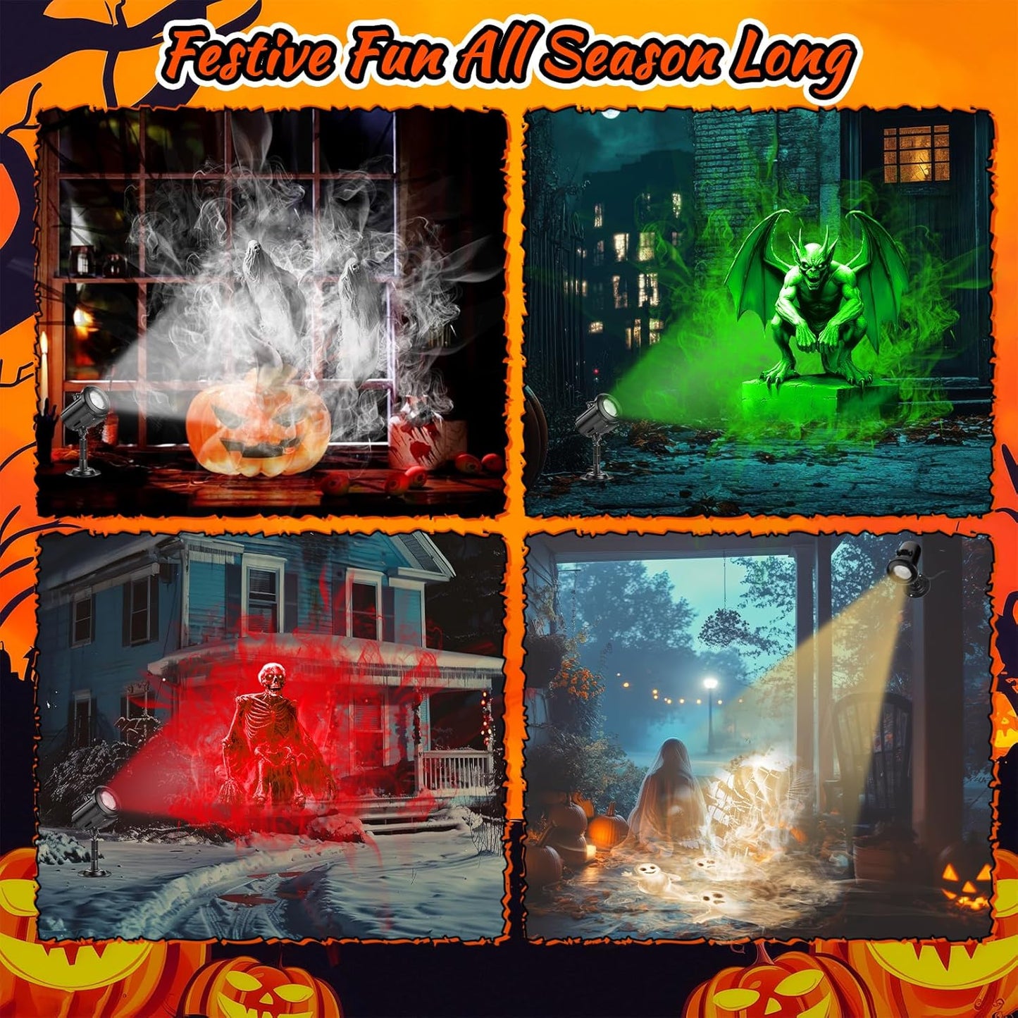 12-in-1 Halloween Projector Light - 3D Scary Ghost & Pumpkin Decorations for Outdoor & Window