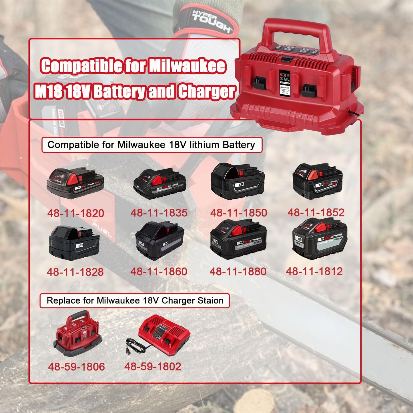 KUNLUN 6 Port Charger Replace for Milwaukee Charger Station 48-59-1806, Compatible for Milwaukee 18V M18 Battery, with LED Indicator Charge Choose Button Wall-Hole (Sequential Charging)