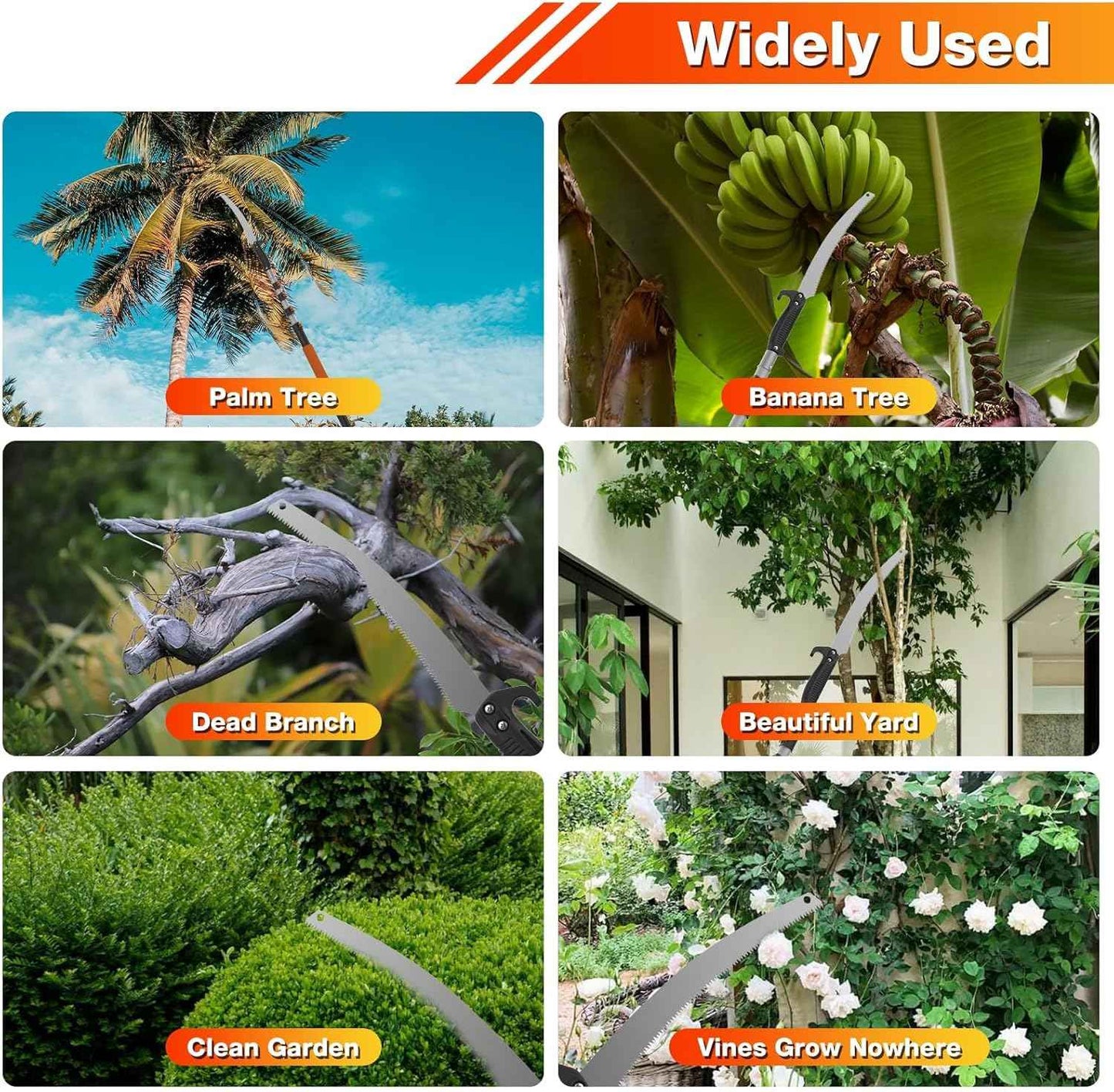 AgiiMan 26FT Telescoping Pole Saw for Tree Trimming - 19" Detachable Pruning Saw with Non-Slip Handle