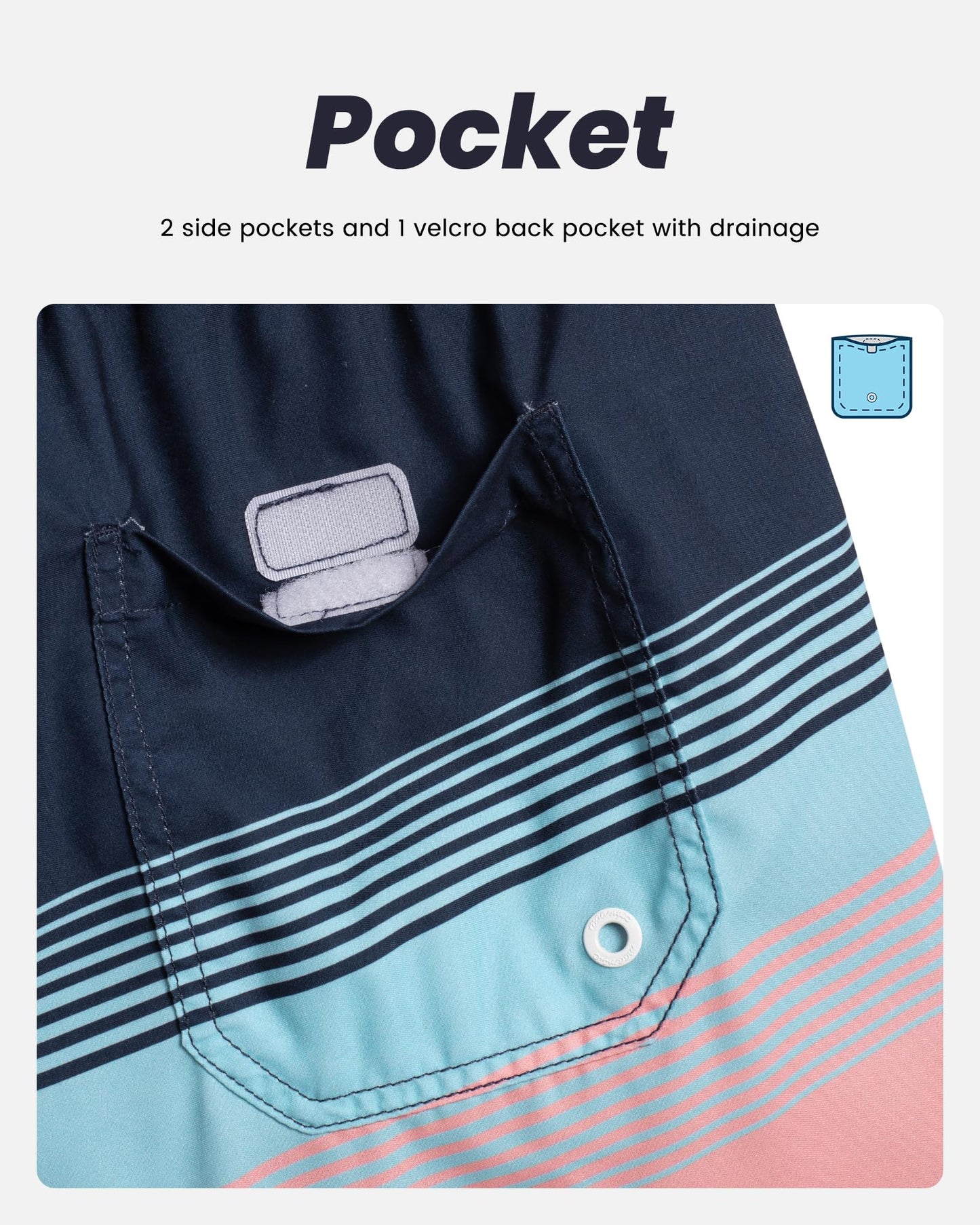 maamgic Mens Swim Trunks Quick Dry Swim Shorts with Mesh Lining Funny Swimwear Bathing Suits 7inch Blue Pink Striped Horizontal XX-Large