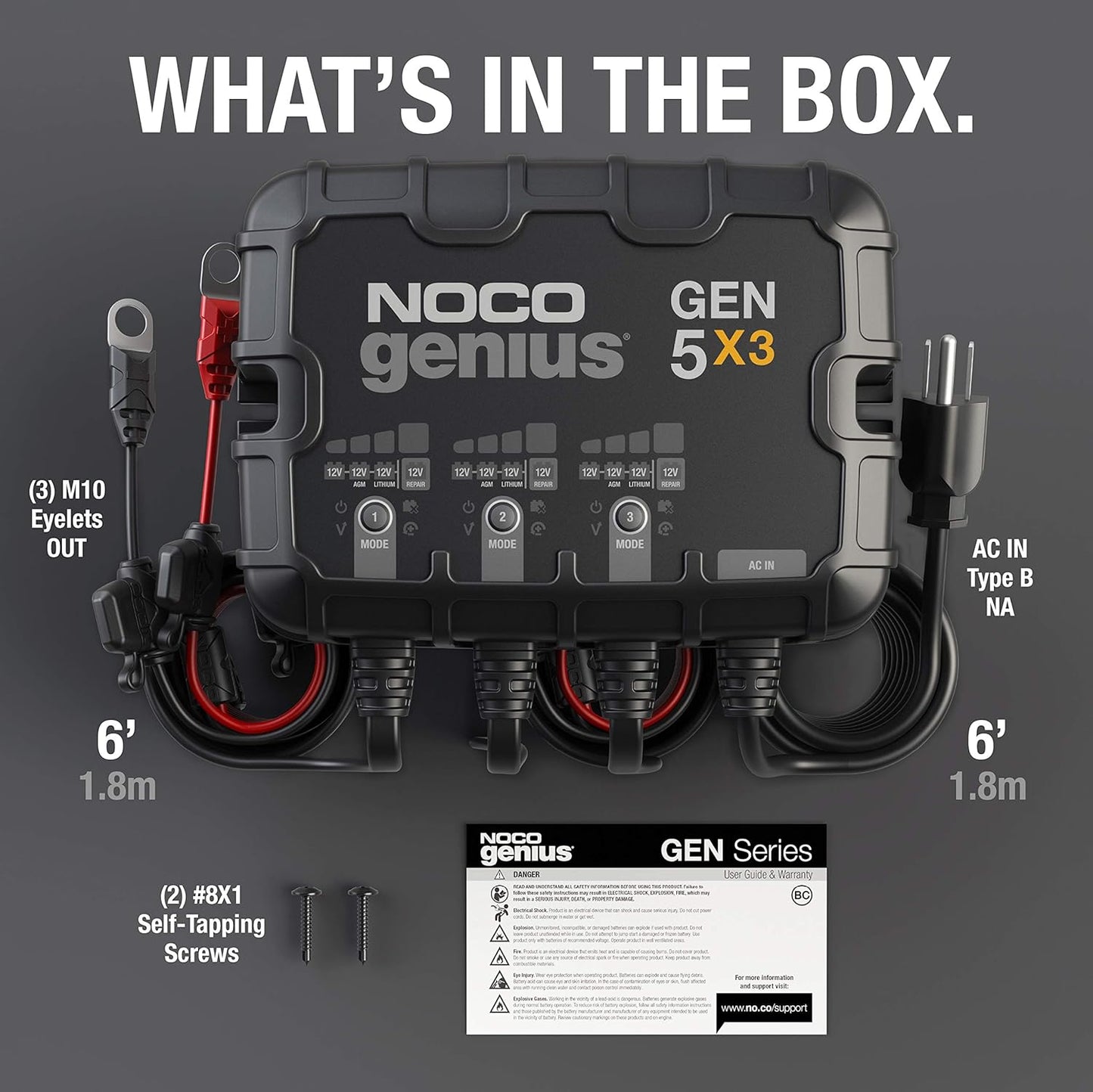 NOCO Genius GEN5X3 Onboard Battery Charger - 3-Bank, 15A, Waterproof 12V with Overcharge Protection & Temp Compensation